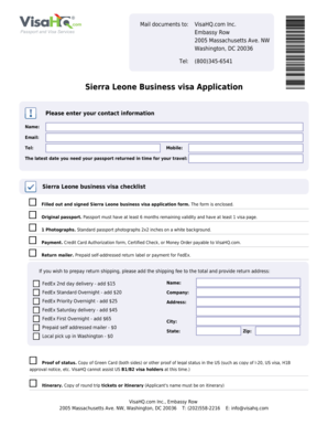 Sierra Leone Business Visa Application Form
