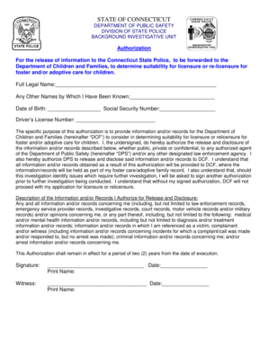 Connecticut Foster Care Authorization Form
