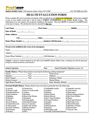 PrattMWP Student Health Evaluation Form