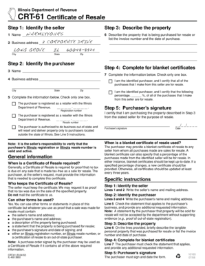 Illinois CRT-61 Certificate of Resale