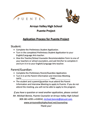 Recommendation letter for jet program - Arroyo Valley High School Puente Project Aplication Process for ... - arroyovalleyhighschool