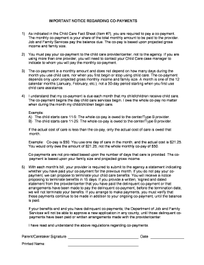 Child Care Co-Payment Notice