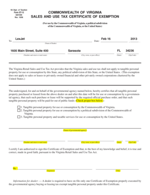 Virginia Sales and Use Tax Exemption Certificate