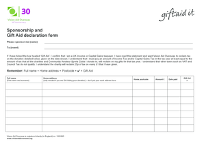 Sponsorship and Gift Aid Declaration Form