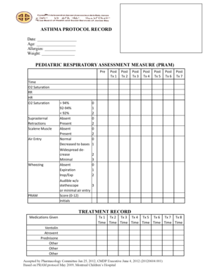 Pediatric Asthma Protocol Record