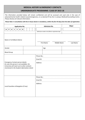 Medical History and Emergency Contacts Form