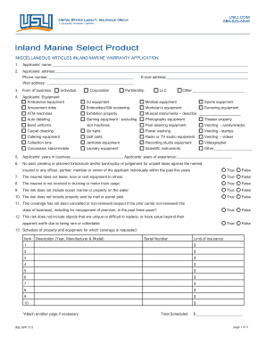 Inland Marine Warranty Application