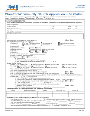 Storefront Community Church Insurance Application