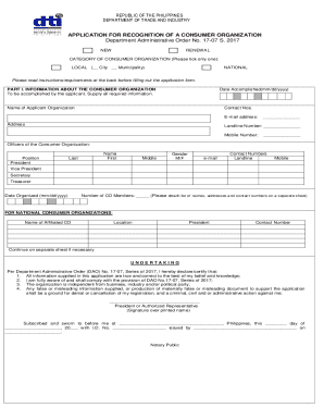 Application for Recognition of a Consumer Organization