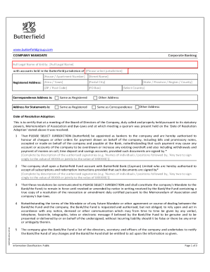 Company Mandate. The form enables the form-filler to complee the requisite data to provide a current Company Mandate to the Bank.