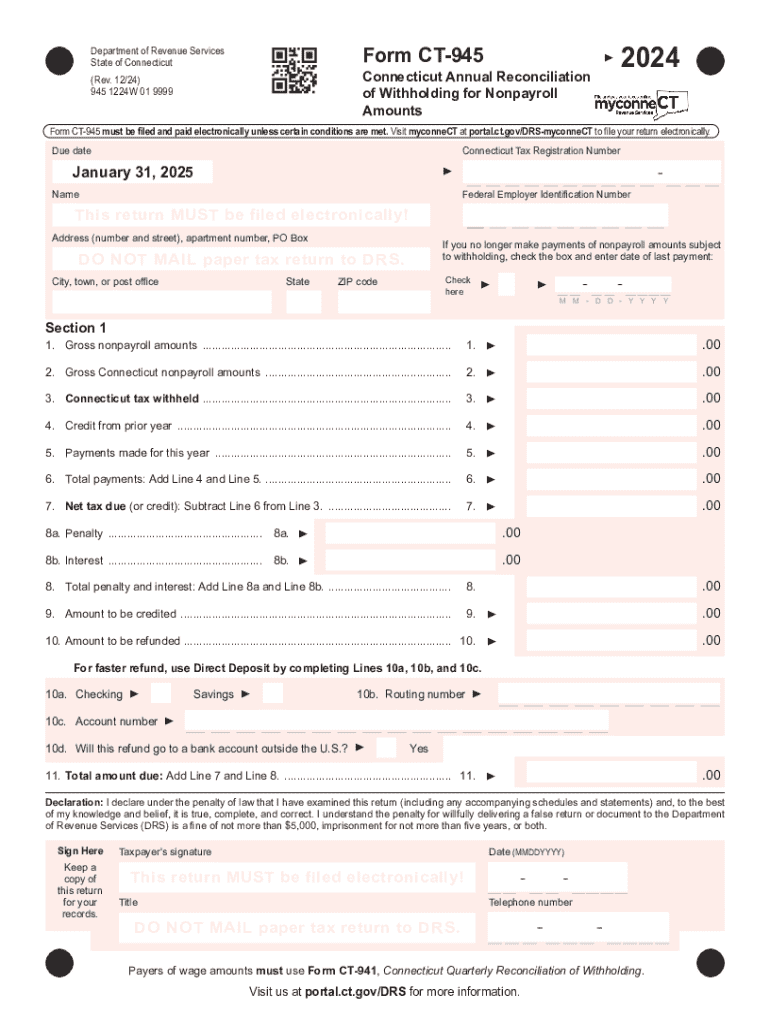 2022-2024 Form CT DRS CT-945 Fill Online, Printable Preview on Page 1