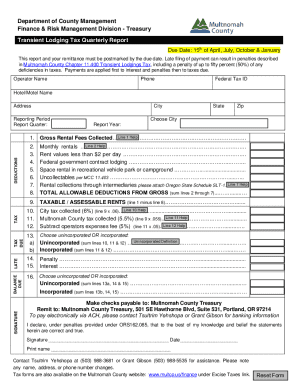 Transient Lodging Tax Quarterly Report