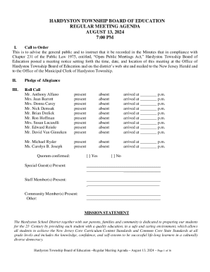 Hardyston Township Board of Education and on the districts web site and mailed to the New Jersey Herald and