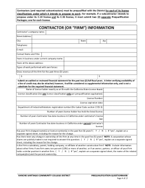 Prequalification Questionnaire for Prospective Bidders