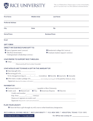 Rice Fund Gift Form