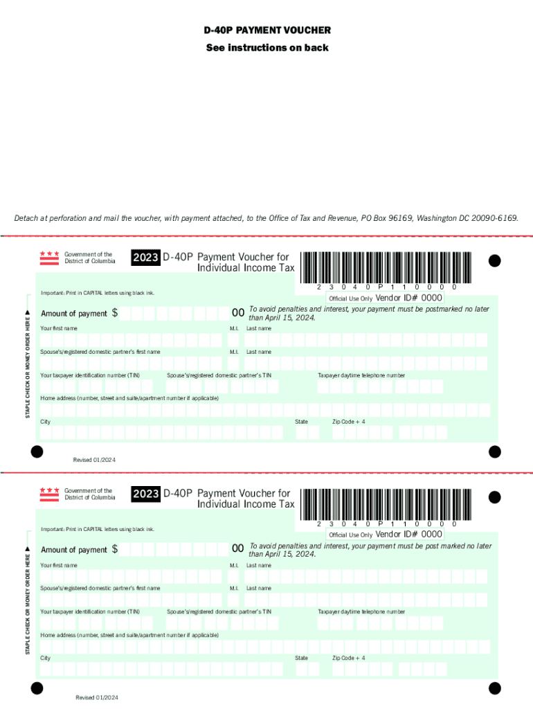 Detach at perforation and mail the voucher, with payment attached, to the Ofce of Tax and Revenue, P Preview on Page 1