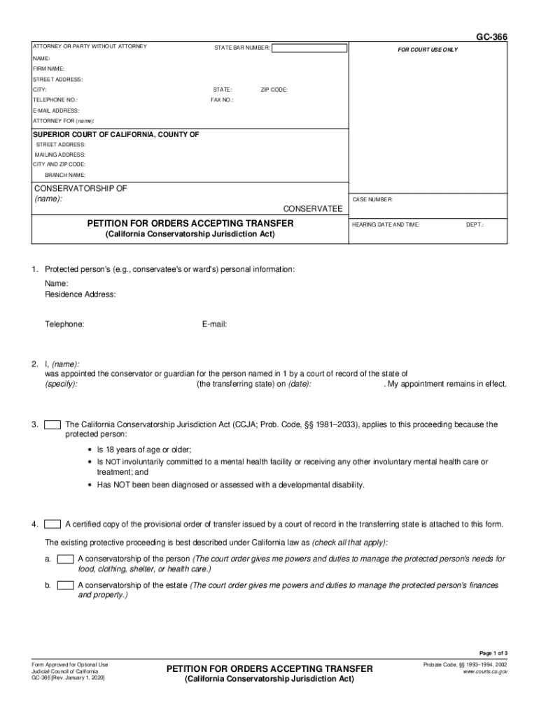 GC-366 PETITION FOR ORDERS ACCEPTING TRANSFER Preview on Page 1