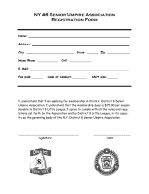 Ny #8 Senior Umpire Association Registration Form