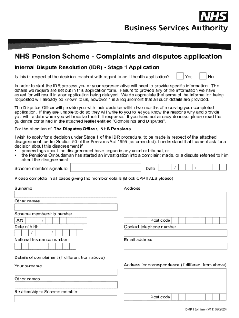 Nhs Pension Scheme - Complaints and Disputes Application Preview on Page 1