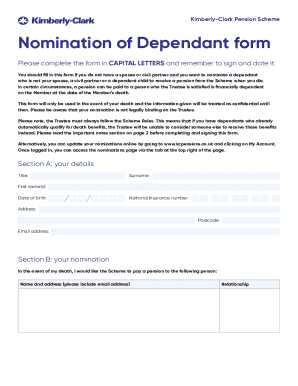 Nomination of Dependant form