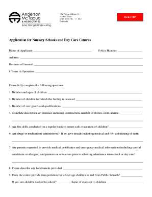 Application for Nursery Schools and Day Care Centres