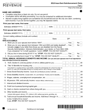 Fillable Online 2018 Iowa Rent Reimbursement Claim Fax Email Print ...