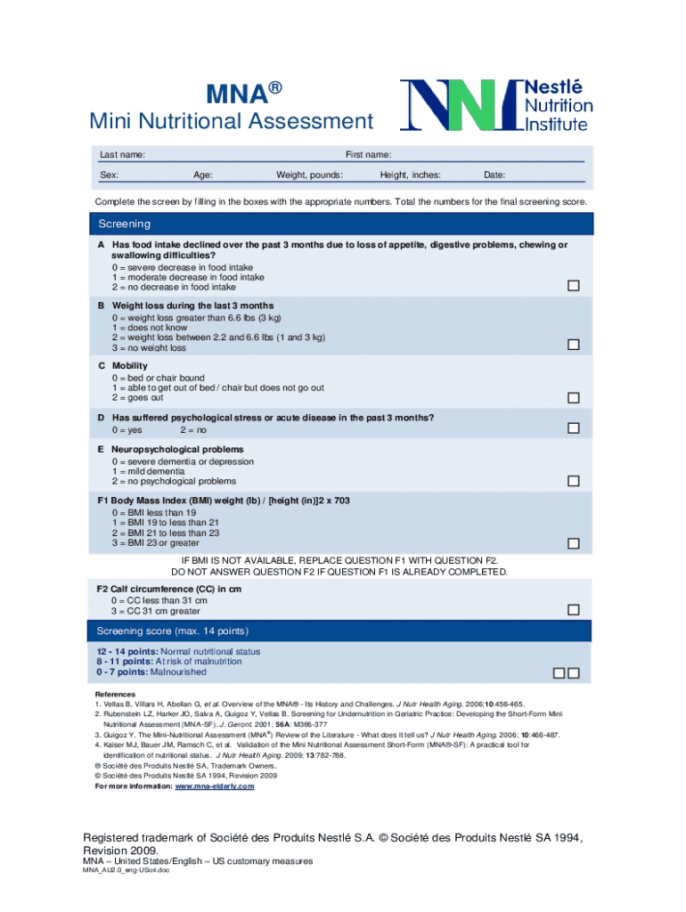 MINI Nutritional Assessment TOOL - Complete the screen Preview on Page 1