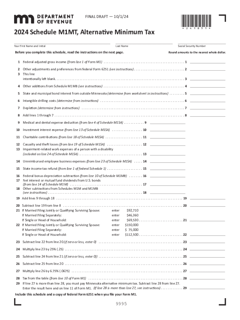 Schedule M1mt 2022-2024 Form - Fill Out and Sign Preview on Page 1