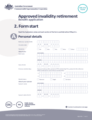 SIR1-PSS Approved invalidity retirement - Benefit application form &amp; information leaflet. SIR1-PSS Approved invalidity retirement - Benefit application form &amp; information leaflet