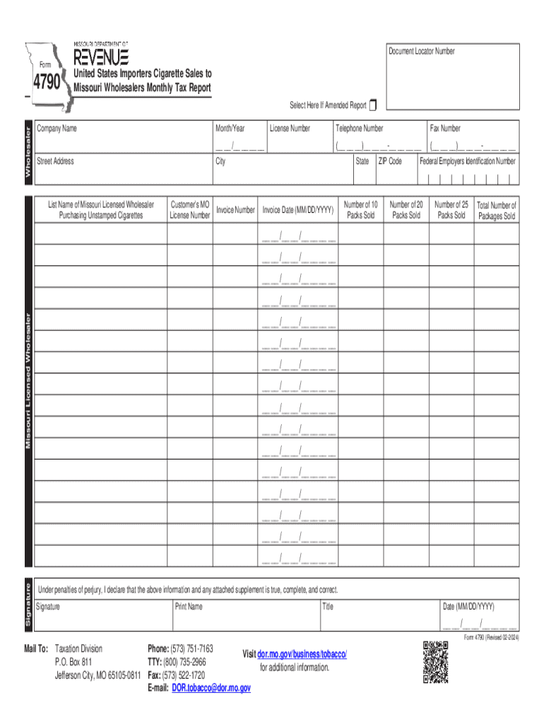 Form 4790 United States Importers Cigarette Sales to Preview on Page 1