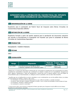 Expediente para la aprobación del padrón fiscal del impuesto sobre bienes inmuebles de características especiales