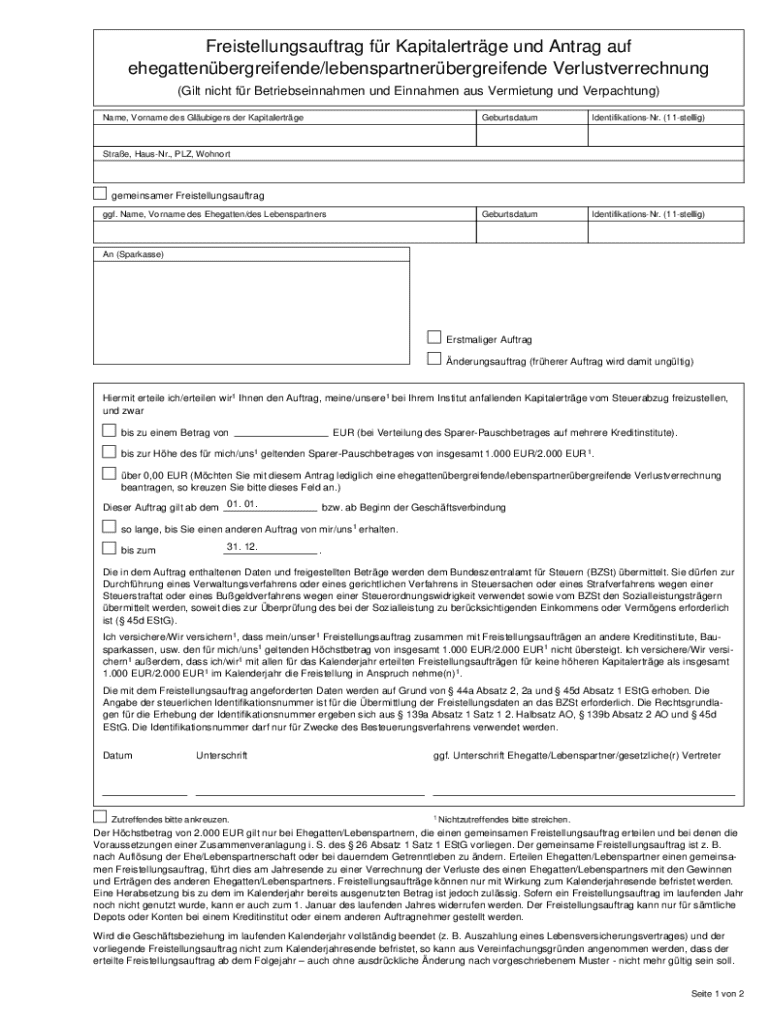 1 2 3 Freistellungsauftrag fr Kapitalertrge und Antrag auf Preview on Page 1