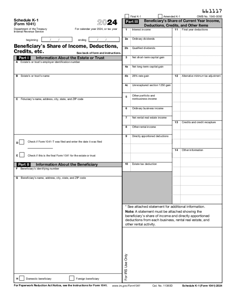 2024 form 1041 schedule k-1 codes