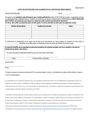 Carta de notificacin para alumnos con el ...