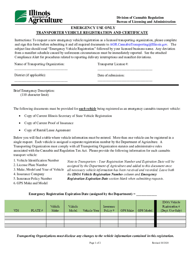 Fillable Online Transporter Vehicle Registration for Emergency Cannabis ...