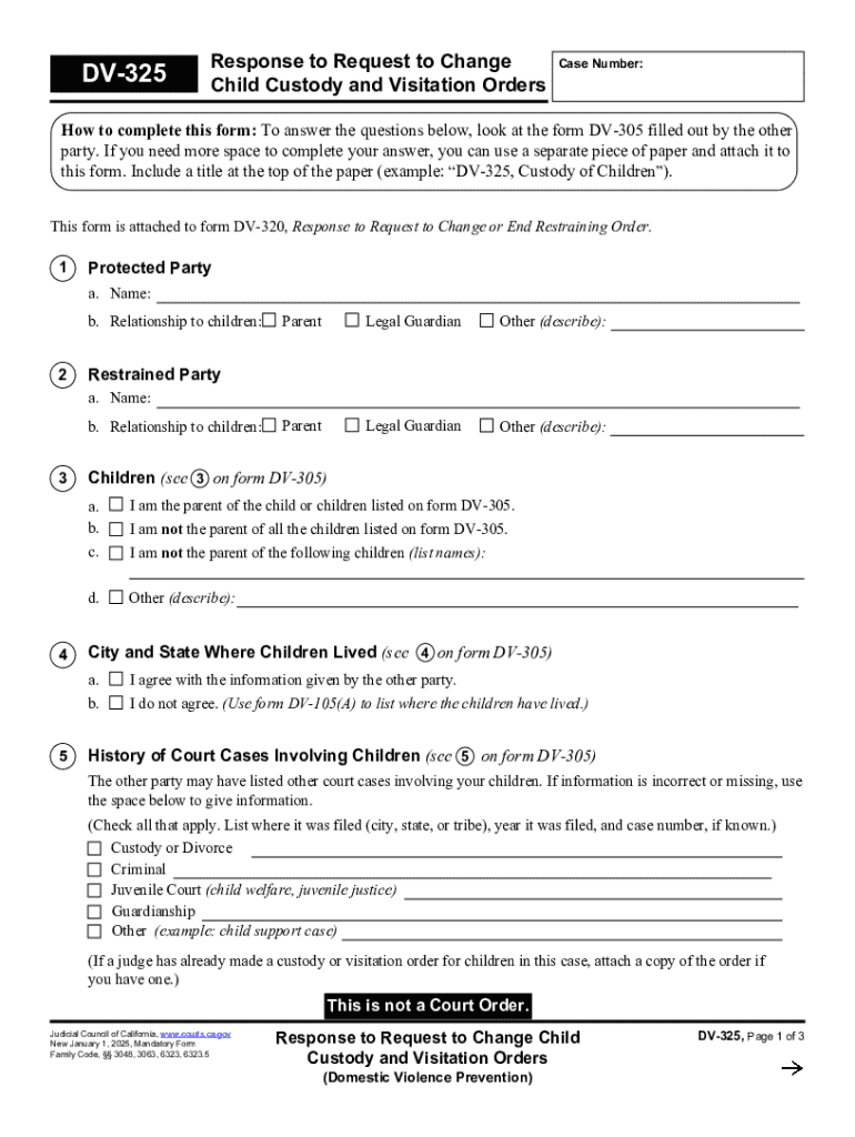 DV-325 Response to Request to Change Child Custody and Visitation Orders Judicial Council forms Preview on Page 1