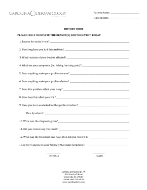 Patient Name: Date of Birth: HISTORY FORM PLEASE FULLY ...