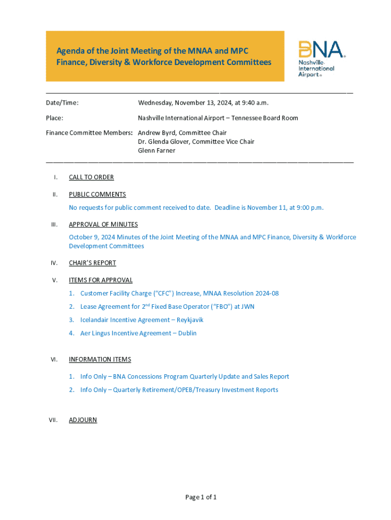 Fillable Online Agenda of the Joint Meeting of the Mnaa and Mpc Finance ...