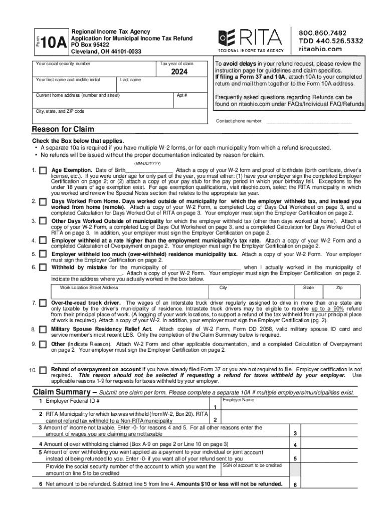APPLICATION FOR REFUND - Cleveland Preview on Page 1
