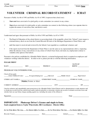 Fillable Online Volunteer Criminal Record Statement Fax Email Print fillable-online-volunteer-criminal-record-statement-fax-email-print