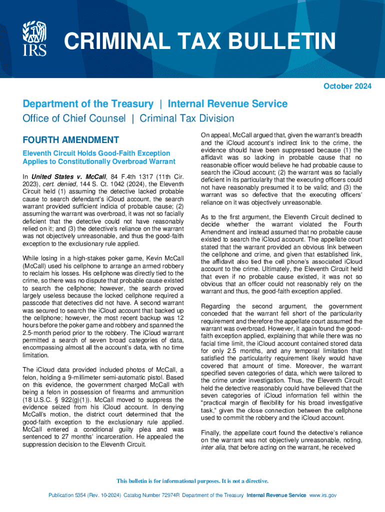 Chief Counsel bulletinsInternal Revenue Service Preview on Page 1