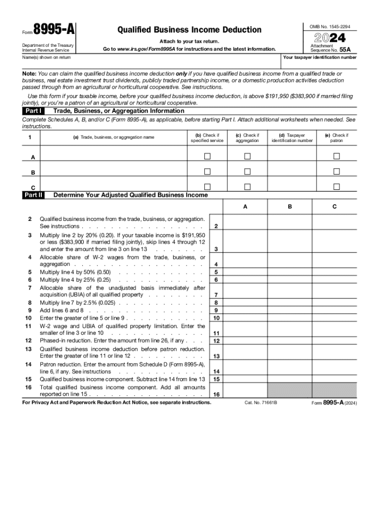 2024 Form 8995-A Qualified Business Income Deduction Preview on Page 1