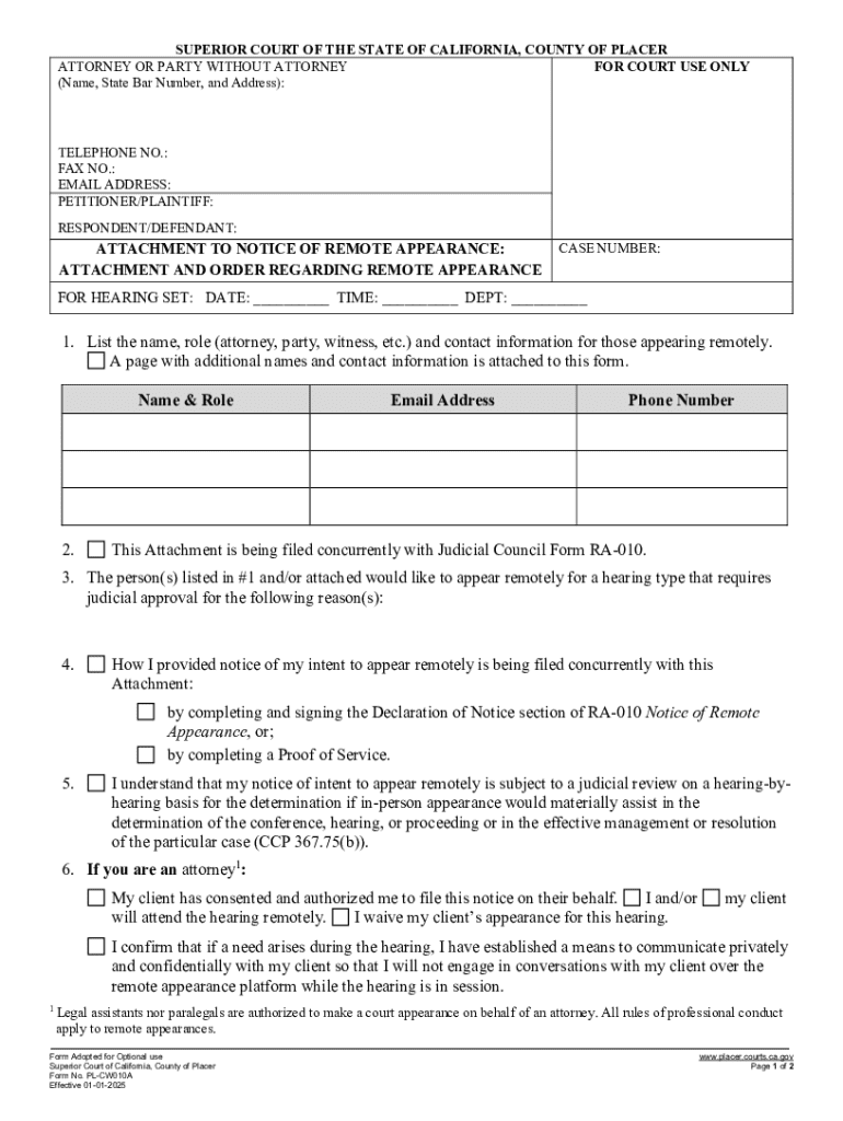 1 List the name, role (attorney, party, witness, etc ) and Preview on Page 1