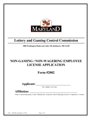 NON-GAMING / NON-WAGERING EMPLOYEE LICENSE ...