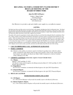 Regular Board Meeting Agenda