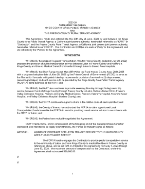 Agreement Between Kings County Area Public Transit Agency and Fresno County Rural Transit Agency