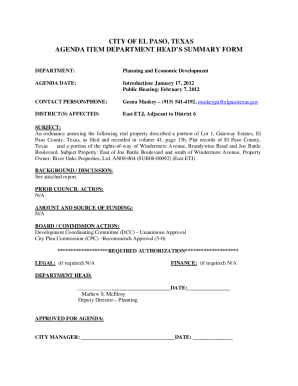 Agenda Item Department Head’s Summary Form