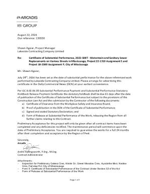 Certificate of Substantial Performance