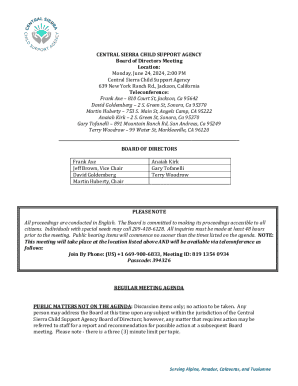 Central Sierra Child Support Agency Board Meeting Agenda