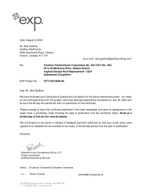 Certificate of Substantial Completion